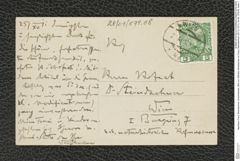 Nachlass Franz Steindachner, Ansichtskarte, Bild von Wilhelm Weckbecker an Franz Steindachner (25.12.1911), Inv.Nr. 579.08, Seite 1